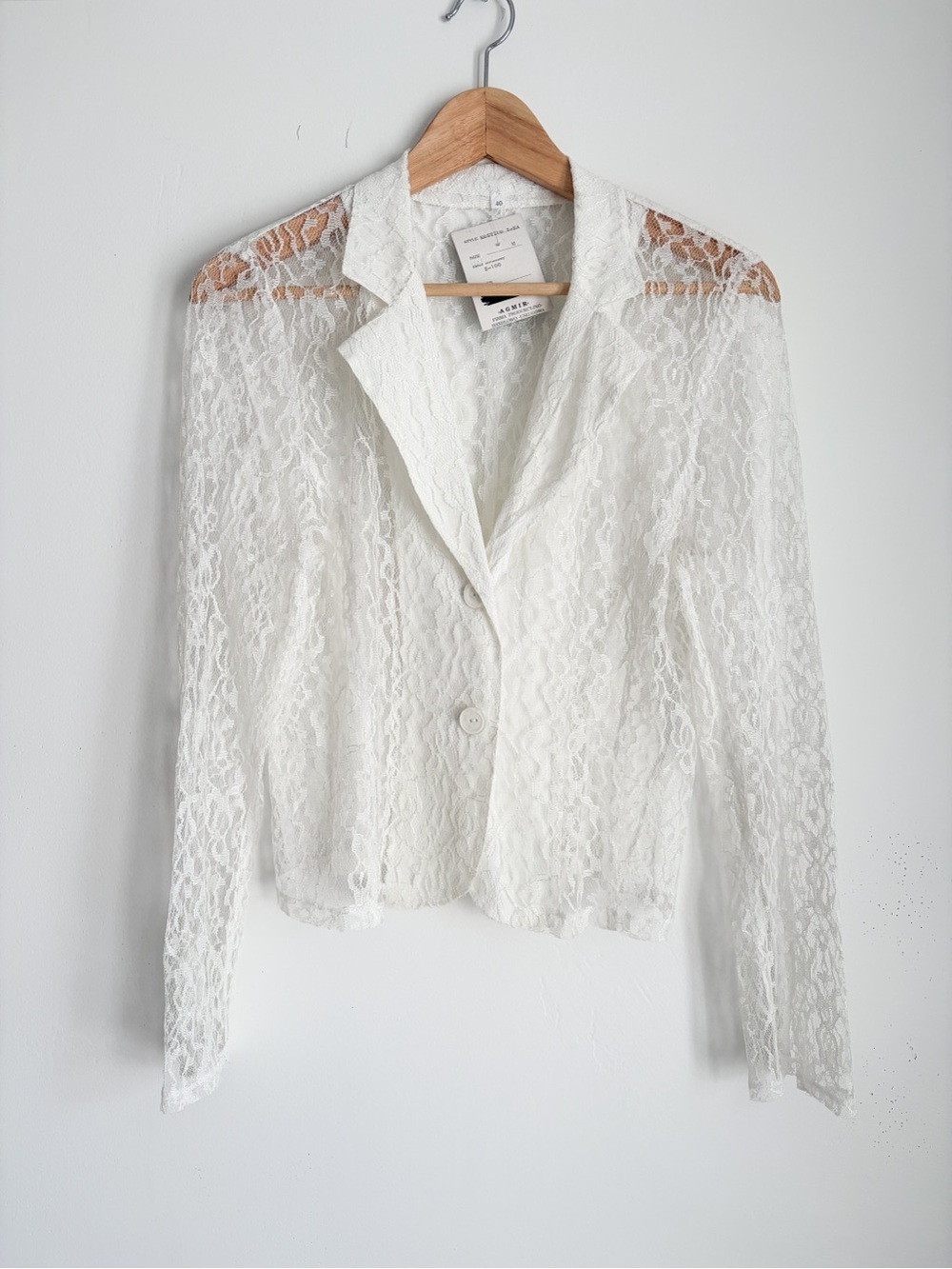 NWT Vintage Handcrafted AGMIR White Sheer Lace Blazer - Size M, Made in Europe